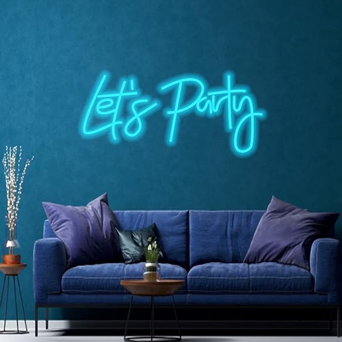 Ulalaza LED Neon Sign Night Light for Wall Party Décor Bedroom Room Bar Wedding Home Birthday Art Decoration Christmas with USB Chain Light modulator 5v (lets party blue)