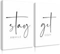 Pennclys Get Cozy Wall Art Decor Stay Awhile Sign Canvas Above Bed Wall Art Guest Bedroom Decor Lets Stay in Bed Pictures Modern Painting Artwork for Living Room Guest Room 16x24x2 Inch Ready to Hang