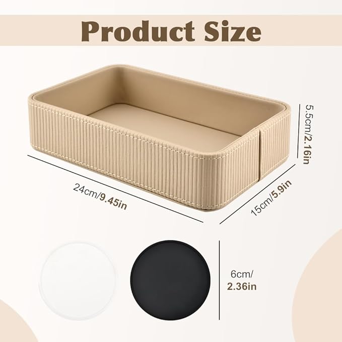 Desk Organizer Tray,PU Leather Valet Tray Modern Nightstand Organizer,Decorative Vanity Trays for Key Watch Wallet Perfume,Keeps Things Organized,Bedside Desktop Storage