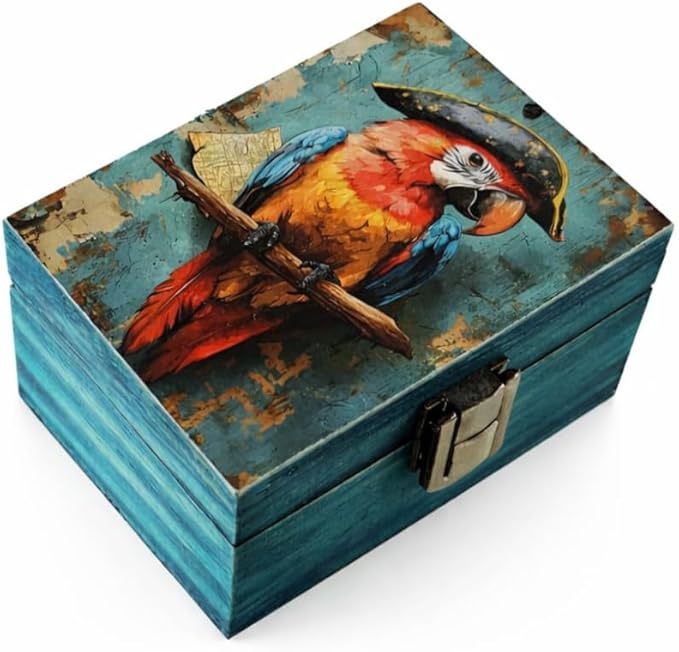 RK Collections Trinket Boxes Small Jewelry Keepsake Box (Captain Macaw Parrot)