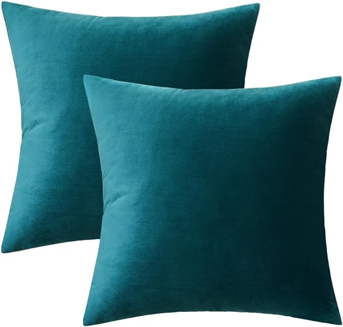 MIULEE 24x24 Inch Euro Sham Velvet Pillow Covers, Set of 2 Large Square Decorative Pillows -Teal Super Soft for King Bed, Sofa, Couch, Accent Chairs with Hidden Zipper