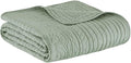 Madison Park Luxe Quilted Throw Blanket - Damask Stitching Design, Cotton Filled Spread, Ultra Soft, Cozy Bedding for Living Room Couch, Sofa, Bed, 60x72", Scalloped Borders Seafoam
