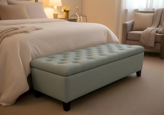 50.25" Polyester Storage Ottoman Bench for Bedroom Bed End,Tufted Ottomans with Storage for Living Room,Bedside,Entryway,Modern Window Benches with Seating (Baby Blue, 50.25" Button Tufted)