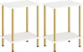 HOOBRO End Tables Set of 2, Small Side Table, Nightstand with 2-Layer Storage Shelves, Sofa Table for Small Spaces, Living Room, Bedroom, Stable Frame, Easy Assembly, White and Gold DW09BZP201