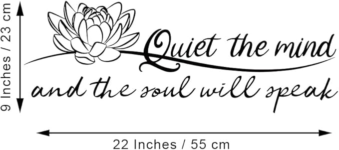Quiet The Mind and The Soul Will Speak Lotus - Pure Black Vinyl Wall Decal Without Transparent Edge Art Letters Meditation Quotes Decoration Yoga Pilates Sayings