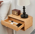 Bamboo Floating Nightstand with Storage Drawer, Wall Mounted Bedside Table End Tables with Open Shelf, Bedside Cabinet Storage Organizer Case Display Box for Bedroom, Fully Assembled