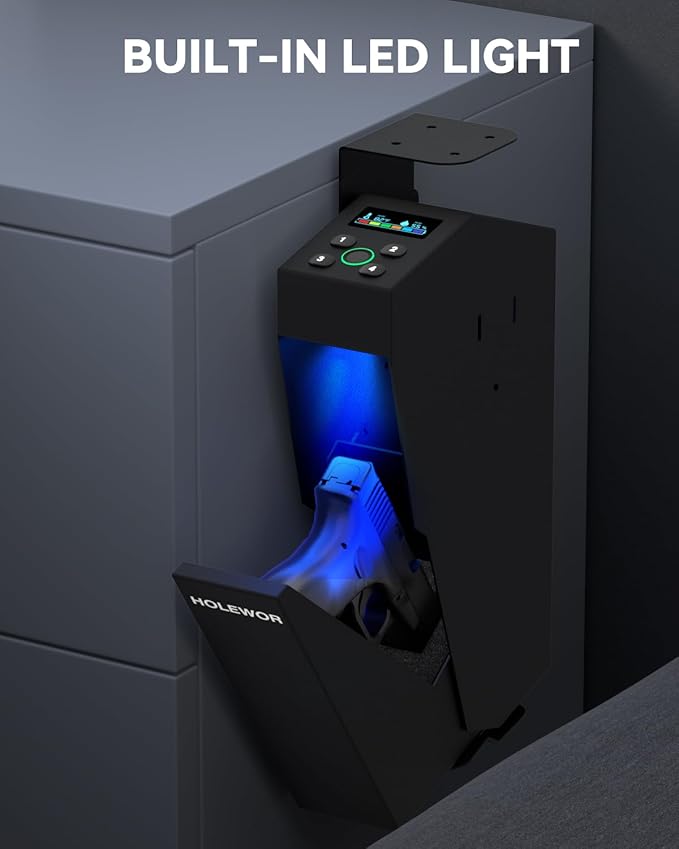 Gun Safe Biometric Pistol Safe Fingerprint Drop Down Mount Handgun Safe Under Table for Desk Bedside Nightstand