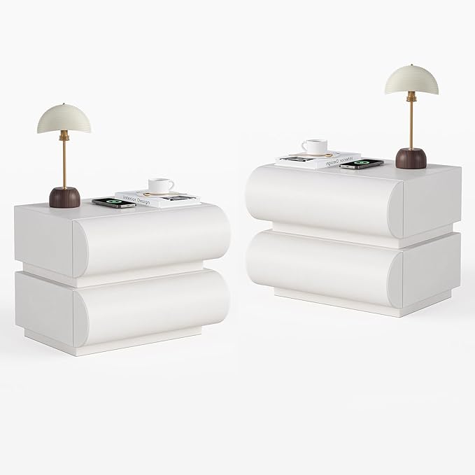 homary Smart Nightstands Set of 2 with Wireless Charging Station, USB & Type-C Ports, Faux Leather White Night Stands Modern Bedside Tables for Bedroom Storage, Fully Assembled