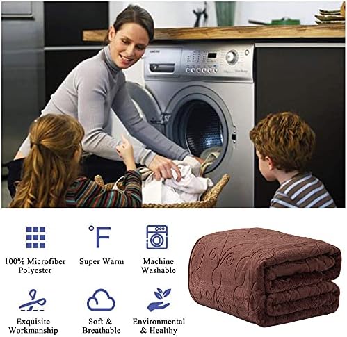 JYK Plush Fleece Blanket - Korean Mink, Queen 75" x 91", Super Soft & Warm, 3.5 LB Lightweight, Solid Color, Cozy Embossed Mink for Bed (Coffee)
