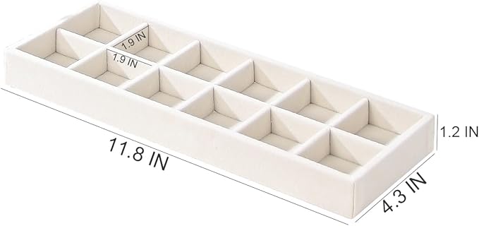 Divided Drawer Organizer Tray, Velvet Jewelry Storage Tray, Necklace Bracelet Ring Earring Display Tray,Bedside Nightstand Desk Holder Tray for Phone Watch Sunglasses Cosmetics Storage/Beige/12grid