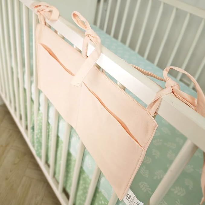 Baby Bedside Bag - 2 Pockets Crib Organizer Hanging for Crib,5 Colors Selection -Baby Toys Storage High-Capacity Baby Hanging Organizer (Apricot color)