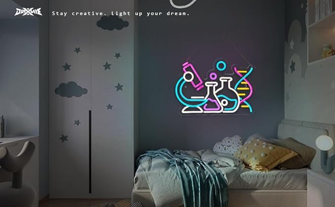 Science Neon Sign DNA Double Helix Neon Sign for wall decor Smart plug timer compatible USB-Powered Biology Science Gift Chemistry Light Up Sign for Laboratory Chemical (16.5x11.5 Inch)