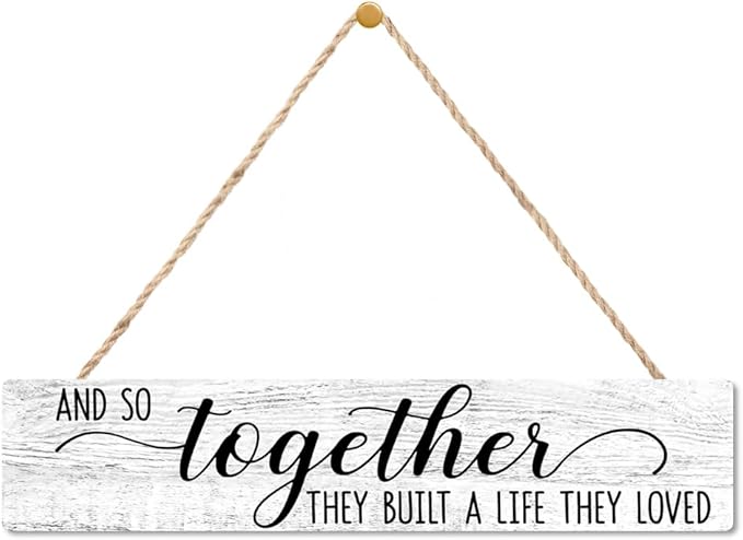 AGMDESIGN And So Together They Built A Life They Loved Wood Sign, Above Bed Wall Decor for Shelf Door, Wooden Plaque for Farmhouse Bedroom Kitchen Entryway, Heartwarming Gifts for Married Couples