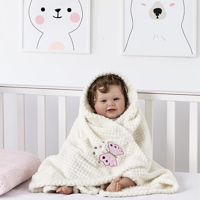 CREVENT 2Pcs 30''X40'' Cute Cozy Fluffy Warm Baby Blankets for Infants Toddlers' Bedding Crib Cot Stroller - Grey Cloud + Butterfly