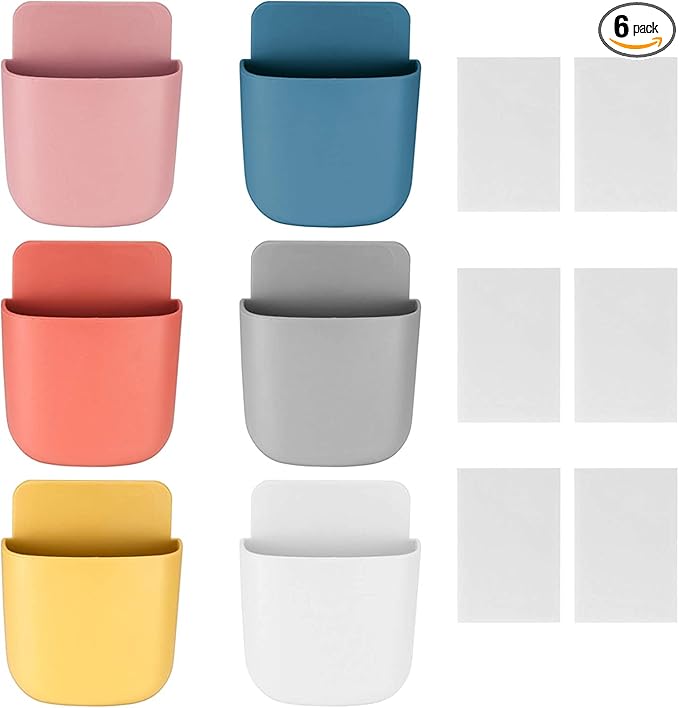 6 Pcs Remote Control Holder Wall Mounted, Self-Adhesive Wall Mount Phone Pen Pencil Makeup Brushes Glasses Holder Storage Box Organizer for Wall Beside Table