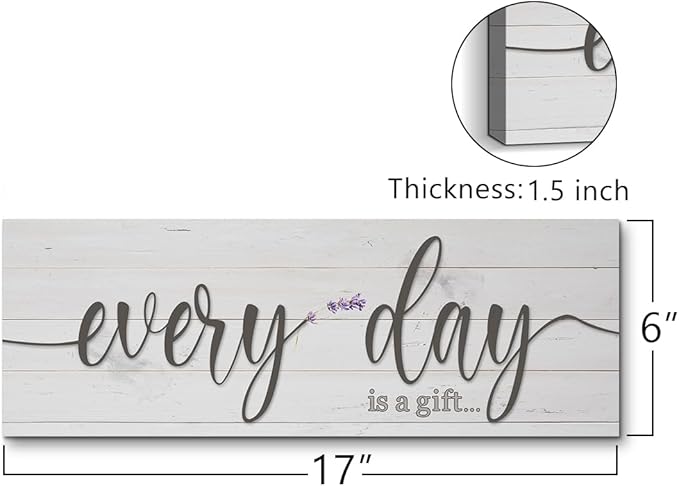 Every Day is a Gift Signs Wall Decor Inspirational Quotes Wall Plaques Family Home Framed Wall Art Vintage Farmhouse Canvas Prints Artwork for Bedroom Living Room Entryway Home Decoration 6x17 inch