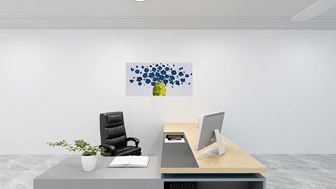 SYGALLERIER Blue Flower Canvas Wall Art in Vase with 3D Hand Painted Textured Modern Aesthetic Botanical Pictures Contemporary Oil Paintings for Living Room Bedroom Dinning Decor