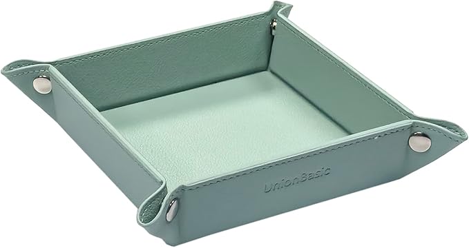 UnionBasic Valet Tray, Jewelry Tray for Rings Earrings, Entryway Catchall Caddy for Coins Keys Change, Nightstand Organizer Bedside Valet Holder, Trays for Electronic Gadgets, Lychee Mint Green