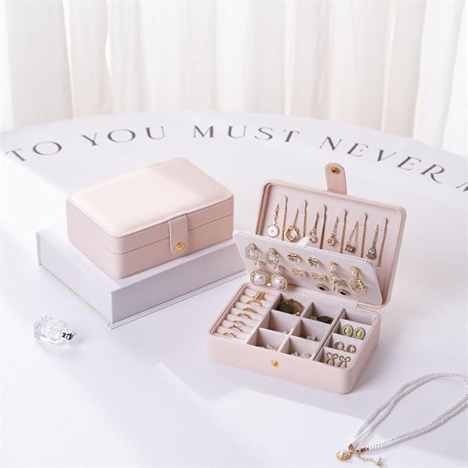 Travel Jewelry Organizer Box, Small Jewelry Box Organizer with Necklace Hooks Ring Slots and Removable Dividers for Storage and Organization