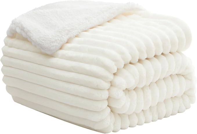 INFIIXSO Sherpa Throw Blanket for Couch - Super Soft & Warm Striped Fleece Blanket, Cozy Plush Fluffy Blanket All Season Use (Cream, 50x60 Inches)