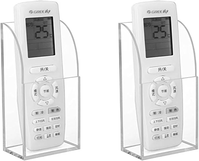 HBlife 2 Pcs Acrylic Remote Holder Organizer, Clear TV Remote Control Holder Wall Mount Remote Caddy for Bedside, Media Organizer Storage Box 1 Compartment