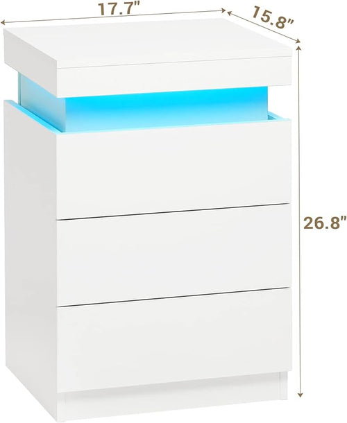 ADORNEVE Nightstand with Charging Station and LED Lights,Night Stand with Sliding Top for Bedroom,Bedside Table with Drawers,Modern End Side Table,White