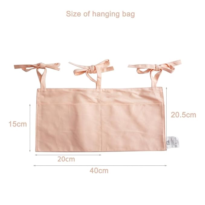 Baby Bedside Bag - 2 Pockets Crib Organizer Hanging for Crib,5 Colors Selection -Baby Toys Storage High-Capacity Baby Hanging Organizer (Apricot color)