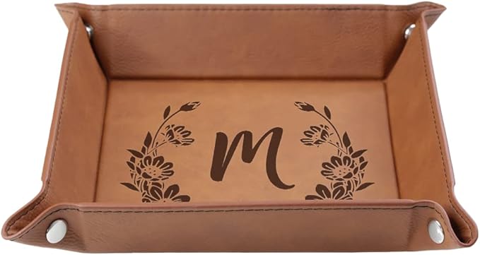PrintSupremacy Faux Leather Valet Tray, Bedside Leatherette Tray Organizer Storage Great For Keys Phones Cards Watches and Coins, catchall Tray For Home And Office (Custom Template)