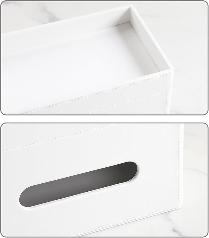 Plus Size Tissue Box Cover Rectangle, PU Leather Tissue Box Holder with Storage Tray, Decorative Organizer Tissue Holder for Bathroom, Bedroom Dresser, Night Stand, Office (Cream-White)