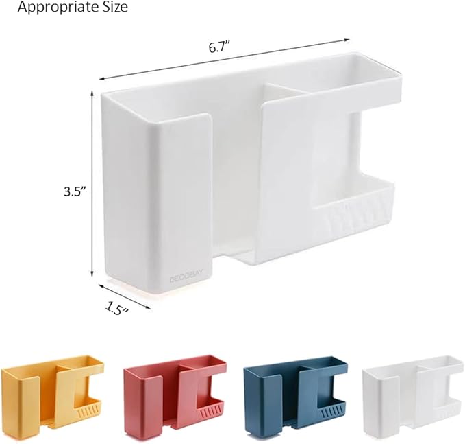 Strong Adhesive Wall Mount Phone Holder D3 Punch-Free Bedside Phone Shelf with Charging Port, Sticky Remote Control Storage Box, Bathroom & Kitchen Wall Organizer (2 Pack-White)