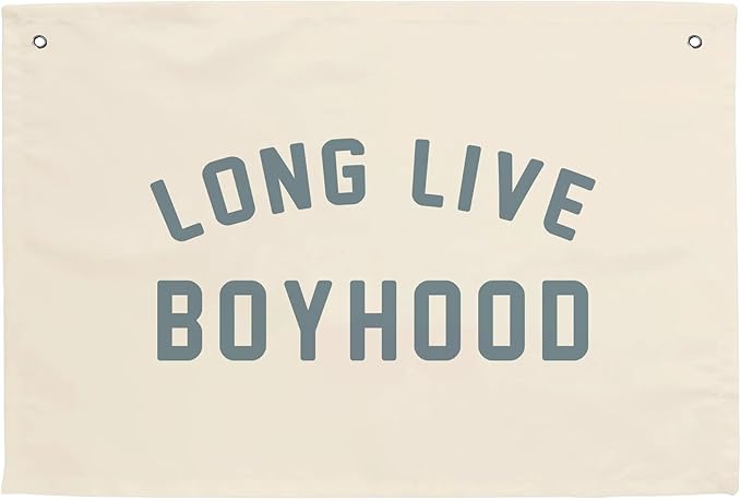 MINI ZOZI Long Live Boyhood Hanging Flag 20X30 Banners Blue Canvas Wall Decor Art Sign Boys Room Boy Bedroom Banner Toddler Playroom Baby Kids Nursery Fabric Flags Tapestry