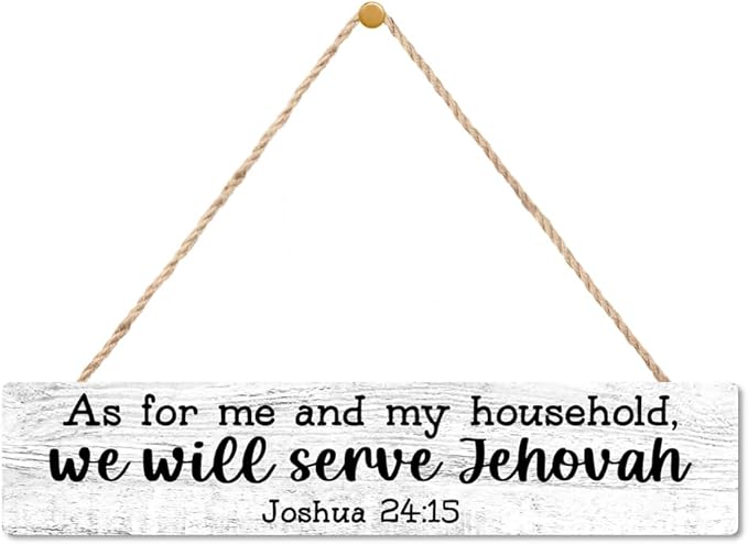 AGMDESIGN As for Me And My Household We Will Serve Jehovah Wood Sign, Faith-Based Wall Decor for Shelf Desk Door, Christian Jesus Hanging Wooden Plaque for Prayer Room Home Bedroom Farmhouse