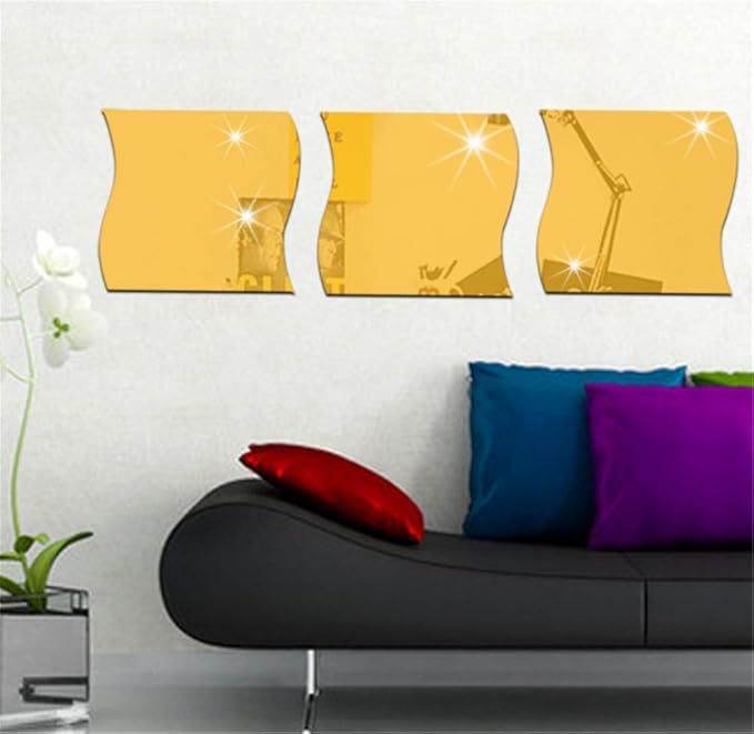 12PCS Wavy Mirror Wall Stickers, Full Length 3D Art DIY Home Decorative Acrylic Sheet Plastic Tiles for Living Room Bedroom Sofa TV Setting Wall Decoration Decor