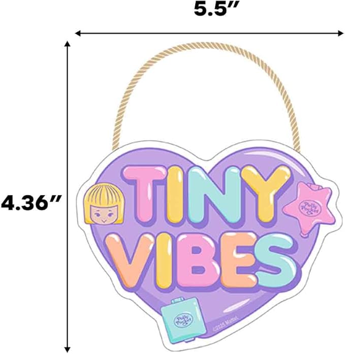 Mattel Polly Pocket Tiny Vibes Hanging Wood Wall Decor - Fun Polly Pocket Sign for Bedroom or Playroom