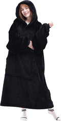 Waitu Wearable Blanket Sweatshirt Gifts for Women and Men, Warm and Cozy Giant Blanket Hoodie, Thick Flannel Blanket with Sleeves and Giant Pocket - Black
