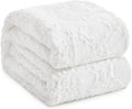 KAWAHOME Faux Fur Queen Size Blanket for Bed, Ultra Soft Warm Fluffy Blanket for Couch, Plush Fuzzy Bedding, Cozy Luxury Quatrefoil Pattern Bedroom Decor Gifts, 90" X 90" White