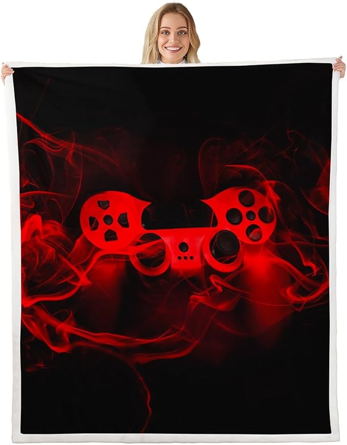 Games Blanket Throw for Boys Gamer Gamepad Sherpa Blanket for Kids Youth Gamer Room Sofa Decor,Gaming Controller Fleece Blanket Novelty Retro Game Console Fuzzy Blanket, Throw 50"x60" Red Black