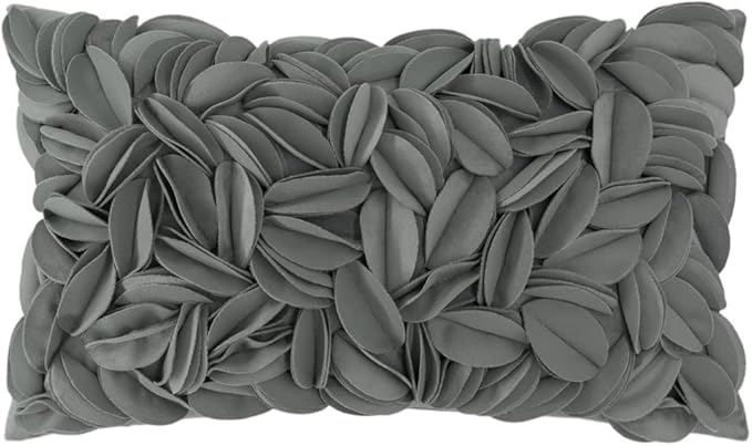 KINGROSE Handmade 3D Flower Accent Pillow Cover Decorative Throw Pillow Case Solid Soft Cushion Covers Velvet 12 x 20 Inches Grey