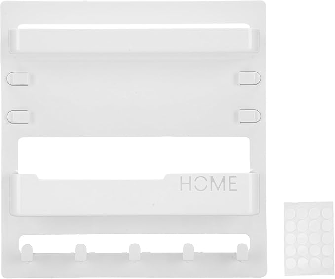Ejoyous Bedside Shelf Wall Mount, Adhesive Phone Holder Organizer with Hooks and Cable Clips On Dorm Room, Wall Storage for Glasses Remote Earphone Cell Phone Charger Keys Snacks (White)