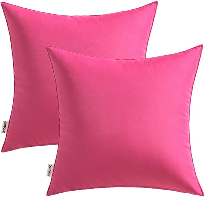 MIULEE Pack of 2 Decorative Outdoor Waterproof Pillow Covers Square Garden Cushion Sham Throw Pillowcase Summer Shell for Patio Tent Couch 20x20 Inch Hot Pink