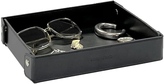 UnionBasic Medium Valet Tray, Jewelry Tray for Rings Watches Earrings, Entryway Catchall Caddy for Coins Keys Change, Nightstand Bedside Valet Holder, Trays for Electronic Gadgets, Black Plus