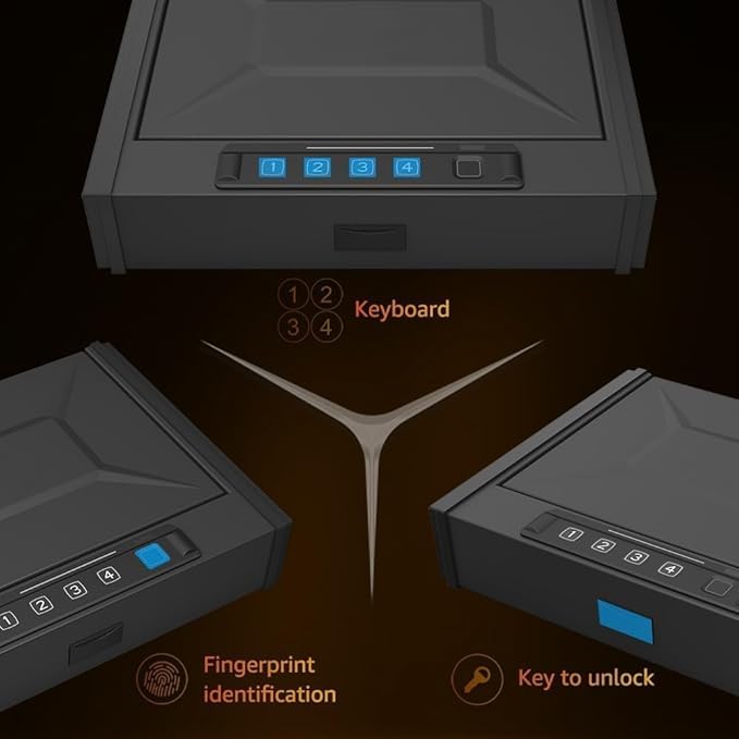 HARDROCK Gun Safe for Pistols, Biometric Wall Mounted Handgun Safe Box for Desk, Bedside,Truck，Drop Down Quick Access Security Safe with Fingerprint Keypad Lock for Home nightstand