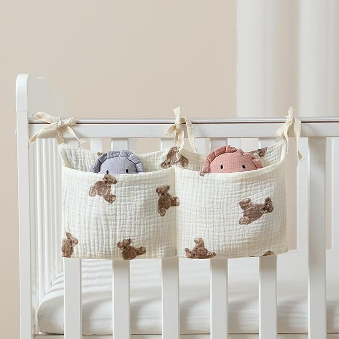 Bedside Hanging Bags Milk Bottle Bib-Storage Crib Organizer Baby Nappy-Dormitory Bed-Bunk Organizing Bag Nappy- Organizer, Little Bear Nursery Hanging Organizers
