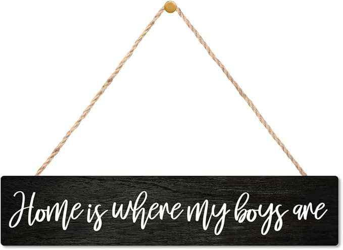 AGMDESIGN Home Is Where My Boys Are Wood Sign, Farmhouse Bedroom Kitchen Living Room Hanging Wooden Plaque for Moms with Sons, Rustic Home Wall Decor for Shelf Door, Great Gifts for Mothers of Boys