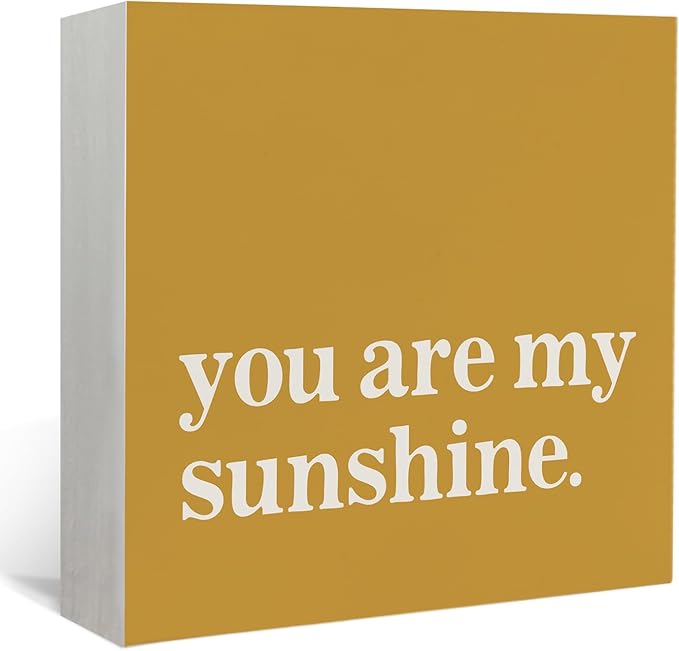 Lacama Inspirational You Are My Sunshine Wooden Box Sign, Yellow Motivational Decorations Wood Block Signs, Inspirational Wood Sign for Kids Room Nursery Desk Shelf Wall Decor 5x5 Inches