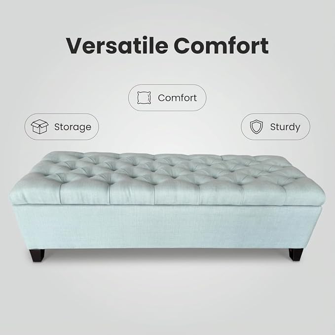 50.25" Polyester Storage Ottoman Bench for Bedroom Bed End,Tufted Ottomans with Storage for Living Room,Bedside,Entryway,Modern Window Benches with Seating (Baby Blue, 50.25" Button Tufted)