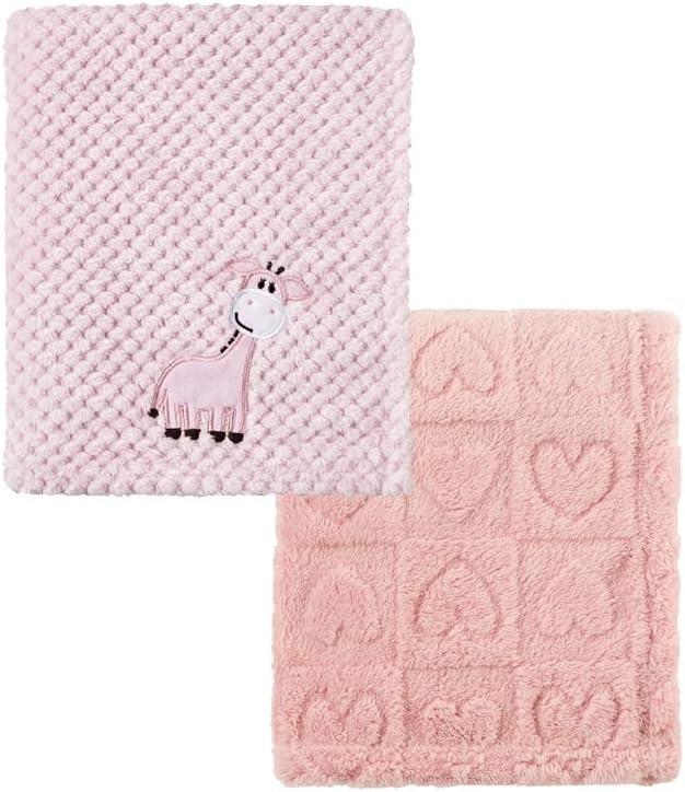 CREVENT 2Pcs 30''X40'' Cute Cozy Fluffy Warm Baby Blankets for Infants Toddlers' Bedding Crib Cot Stroller - Giraffe + Sherpa Pink