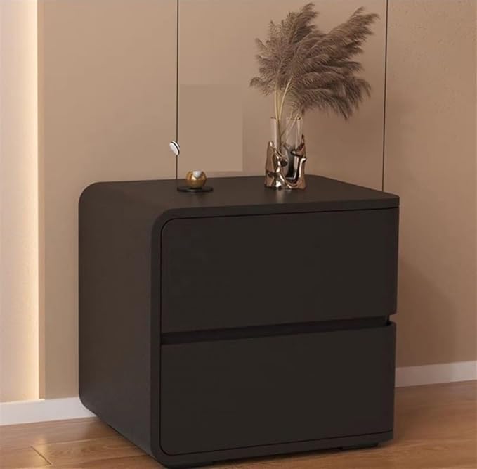 Modern Bedside Table, Solid Wood, Cream Leather, Luxury Night Stand with 2 Drawer(Dark Gray,Left)