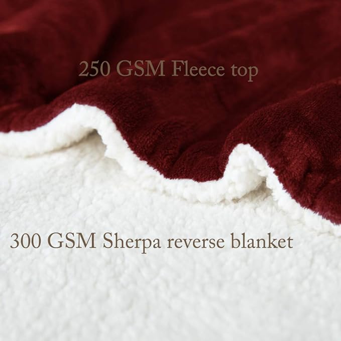 LBRO2M Sherpa Fleece Bed Blanket King Size Super Soft Fuzzy Plush Warm Cozy Fluffy Microfiber Couch Throw Velvet Double Reversible Luxurious Blankets,Red,King(90x104)