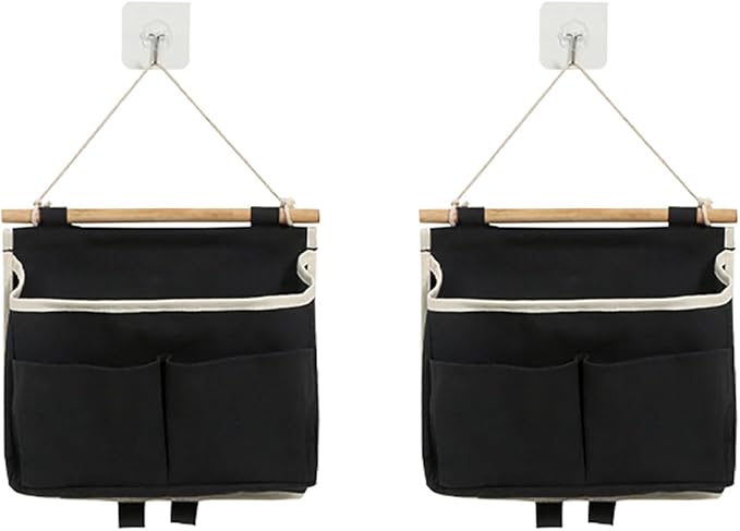 2 Pack Wall Hanging Storage Caddy Bags Locker Organizer Basket with Hooks Fabric Wall Organizer Waterproof Hanging Pouch for Closet Door Bedroom Bathroom Office Home Kitchen